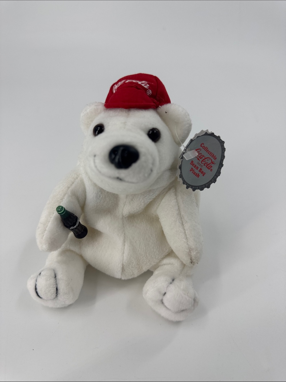 Coca-Cola White Polar Bear Plush with Red Cap Collectible Bean Bag Plush 1997